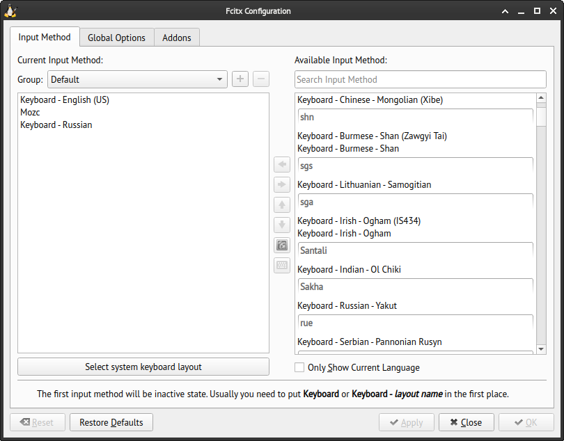 fcitx5-configtool input method tab